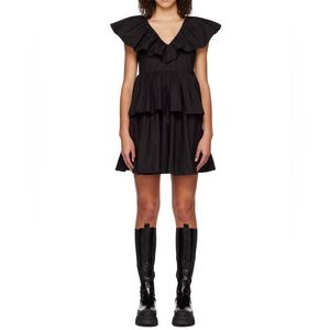 NWT Ganni Tiered Mini Dress in Black Size 36 (US 4, Small)